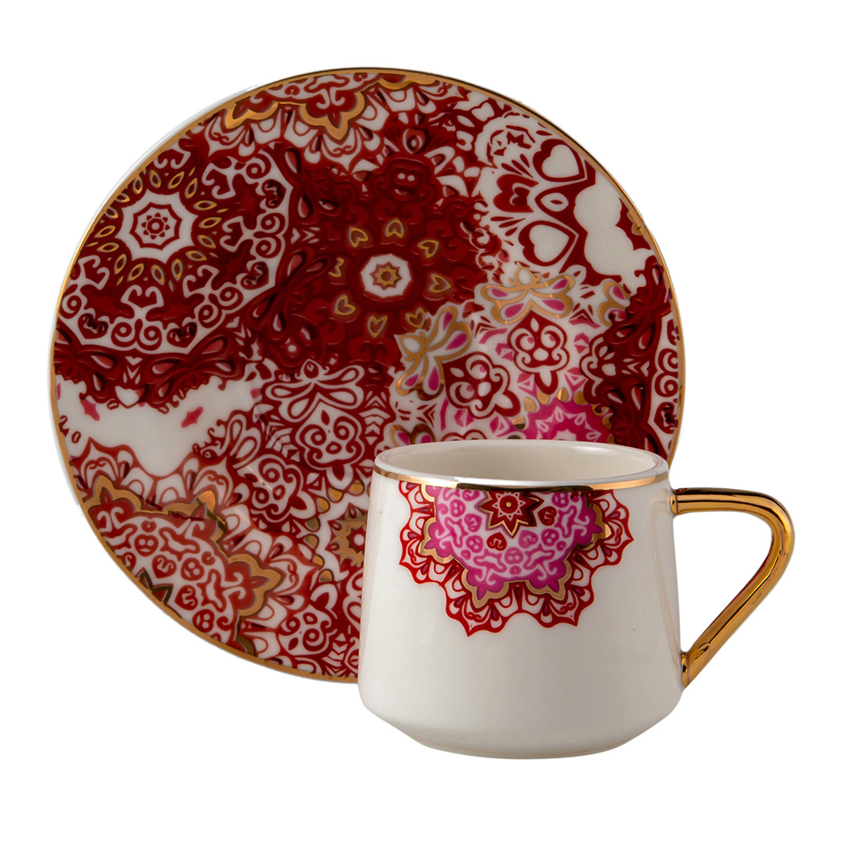 Jumbo Red Lace 2�li Kahve Fincanı Jumbo