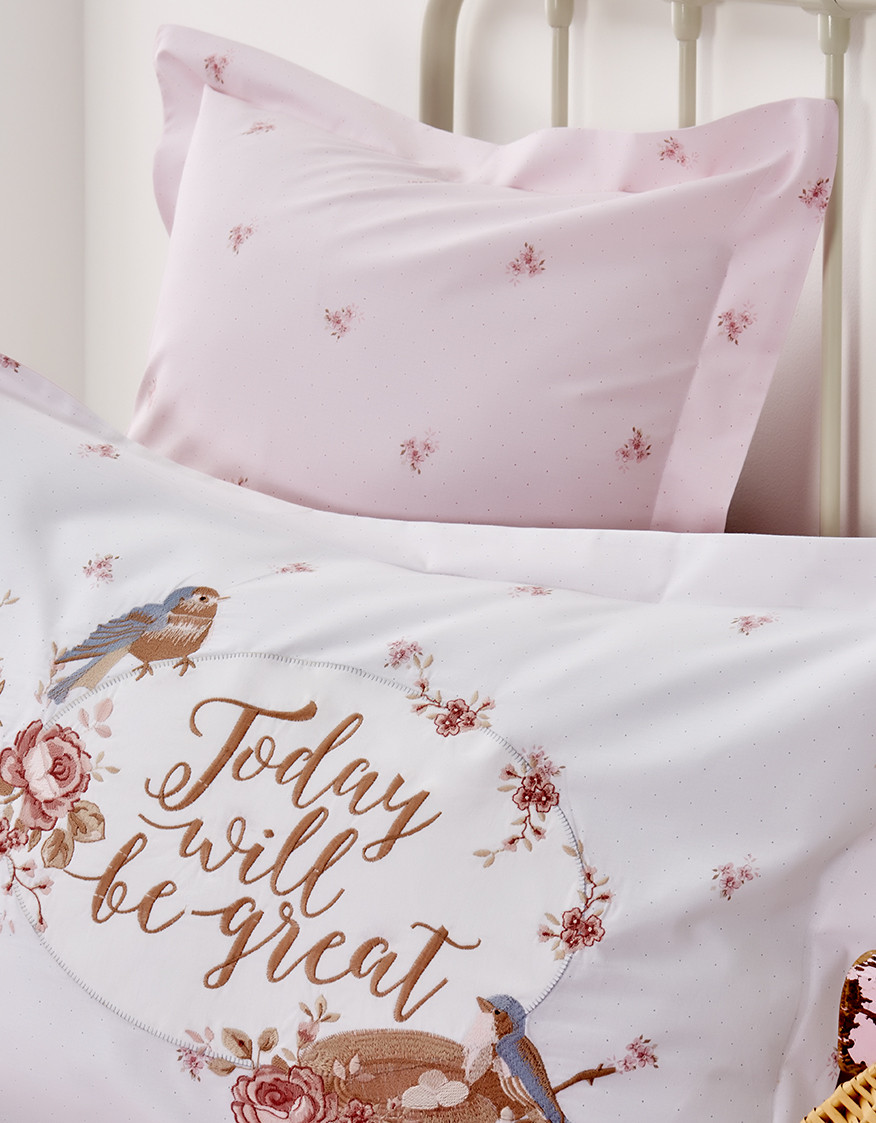 Karaca Home Joly Fuşya Nakışlı Tek Kişilik Nevresim Yatak Örtüsü Seti