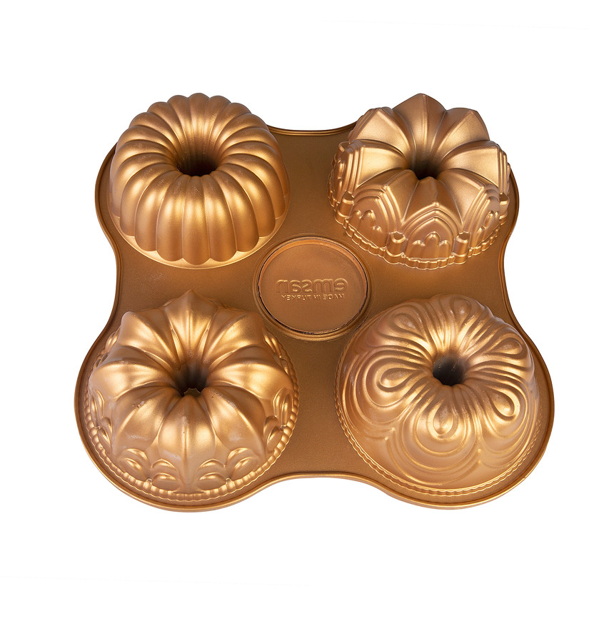 Emsan One Four 4�lü Döküm Kek Kalıbı Gold 29x29 cm Cookplus