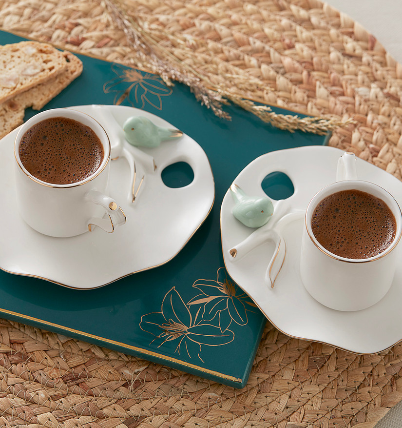 Karaca Lucca Birds 2 Kişilik Kahve Fincan Takımı Mint Cookplus