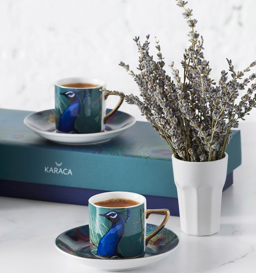 Karaca Peacock 4 Kişilik Tavuskuşlu Kahve Fincanı Takımı Cookplus