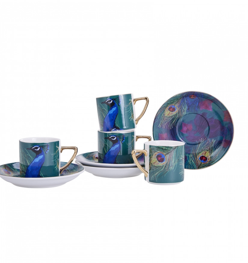 Karaca Peacock 4 Kişilik Tavuskuşlu Kahve Fincanı Takımı Cookplus