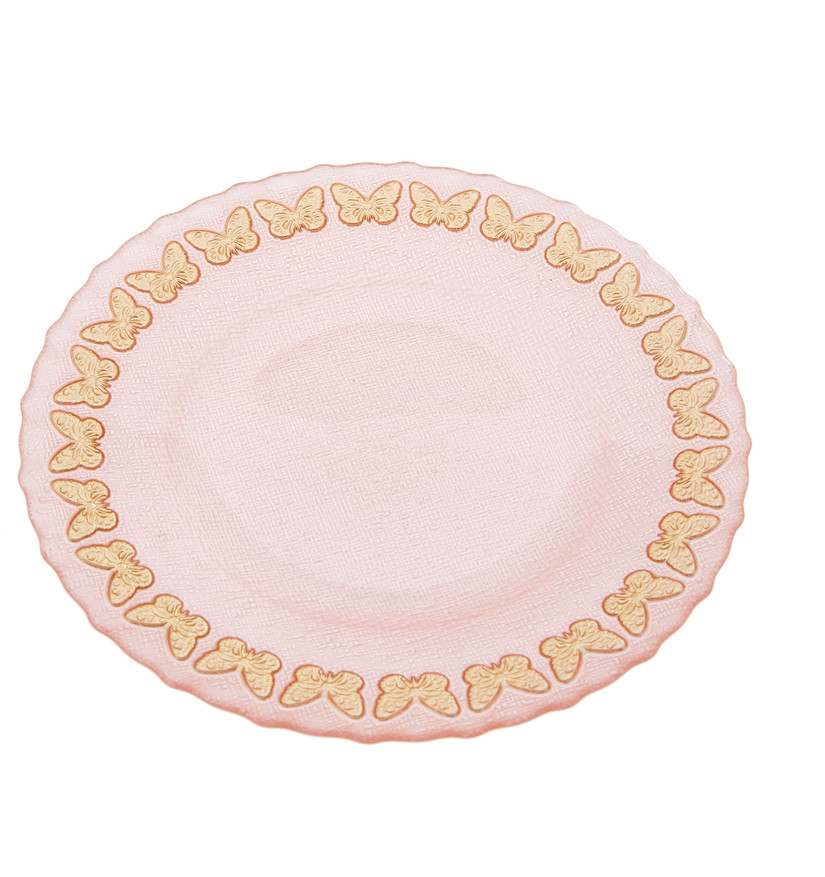 Karaca Kelebek Cam Pasta Tabağı Pembe 21 Cm Cookplus