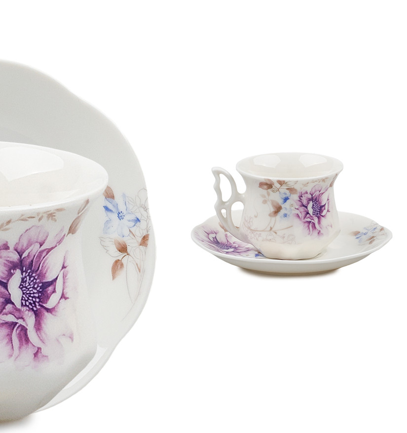 Apricot Mor çiçek Kahve Fincan Takımı Cookplus
